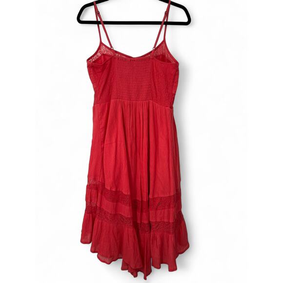 ROXY | L | Dress Sundress Swim Beach Cover-up Lace Ruffle Sleeveless Womens Red - Picture 5 of 7